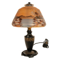 Antique Art Deco Moe Bridges Reverse Painted Landscape Boudoir Table Lamp 1920