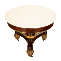 Antique American Classical Mahogany Marble Top Parcel Gilt Round Center Table New York Duncan Phyfe 1825