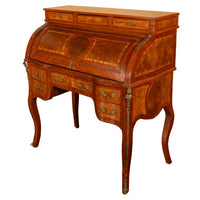 Antique French Louis XV Cylinder Marquetry & Ormolu Bureau Writing Desk 1880