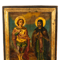 Antique Greek Orthodox Gilded Hand-painted Egg Tempera Double Sided Icon, 1850