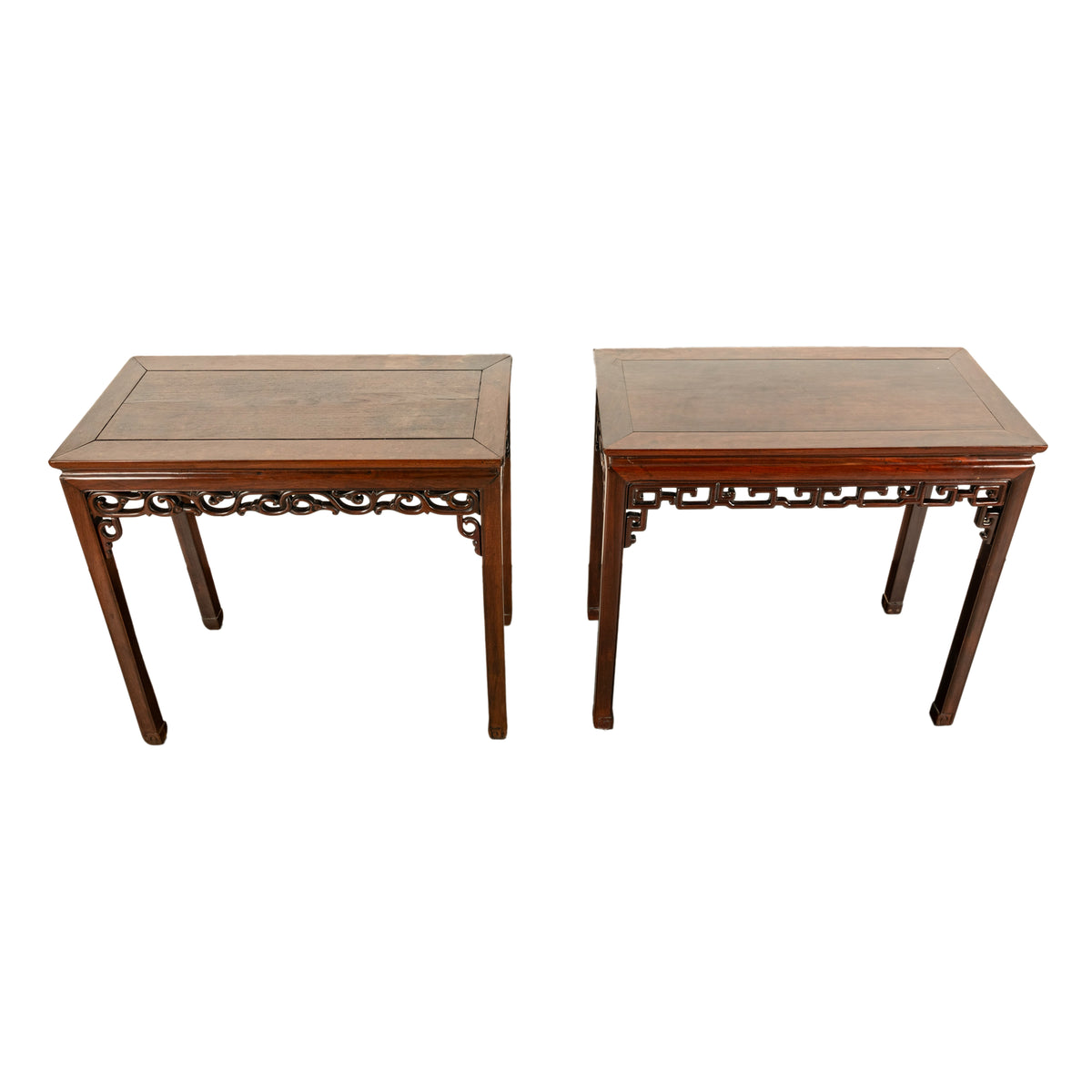 Pair Antique Chinese Qing Dynasty Elm Rosewood Side Serving Altar Tables 1860