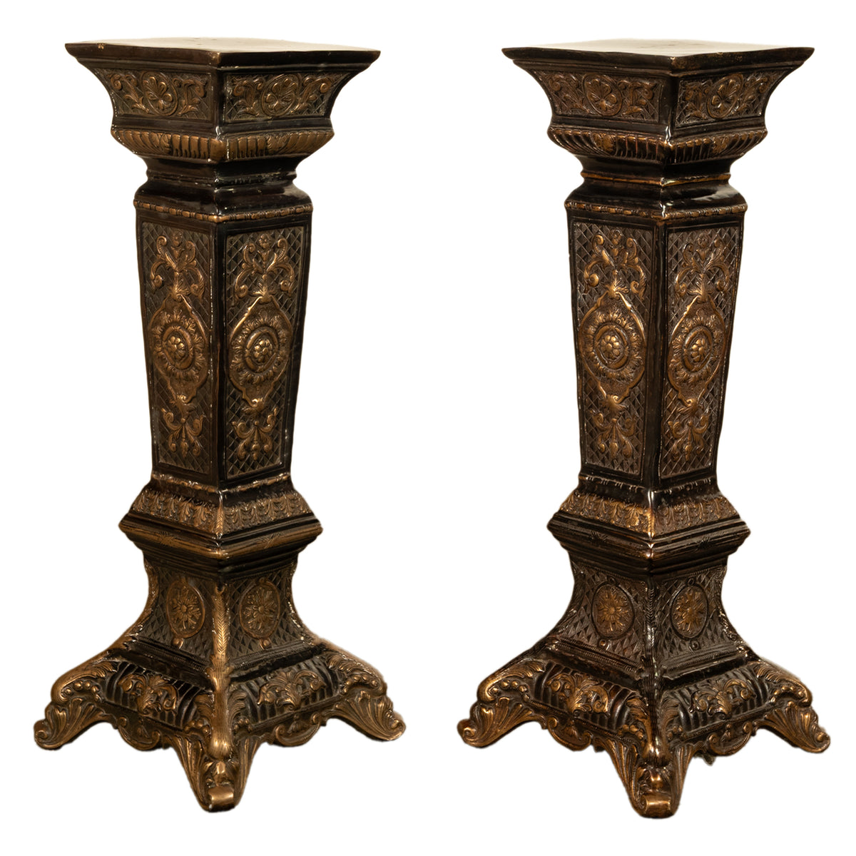 Pair Antique Regency Louis XV Style Gilt Bronze Pedestals Column Stands 1910