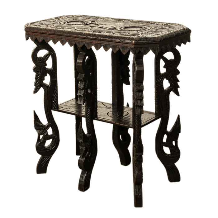 Antique Carved Anglo Indian Teak Wood Elephant Twin Tier Lamp Side Table 1900