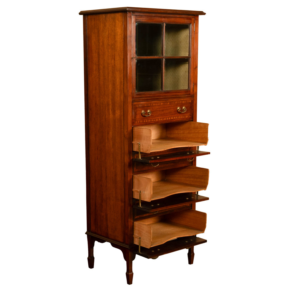 Antique Inlaid Mahogany Sheraton Regency Revival Sheet Music Filing Cabinet 1890