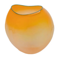 Dale Chihuly Hand-Blown Mango & Teal Lip Glass Basket Sculpture Signed & Dated, 2000