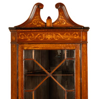 Antique Edwardian Regency Revival Inlaid Marquetry Mahogany Corner Cabinet 1890