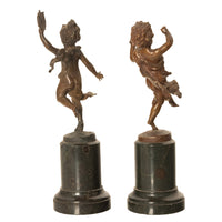 Pair Antique French Bronze Marble Putti Dancing Musicians Statues Sculpture 1860