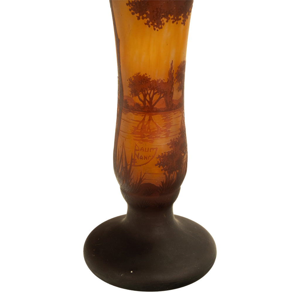 Large Antique French Art Nouveau Daum Nancy Cameo Tree Landscape Glass Vase 1900