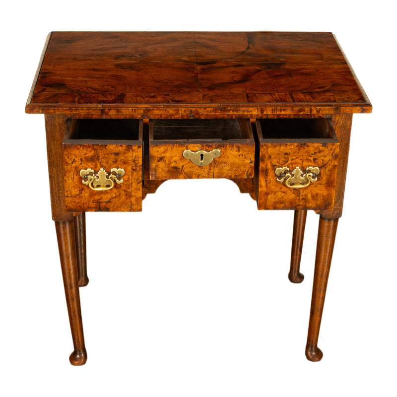 Antique Irish 18th Century Burl Walnut George I Lowboy Dressing Table Desk 1720