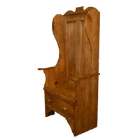Antique 19thC English Pine Lambing Chair Hall Bench Settle With Drawer 1860