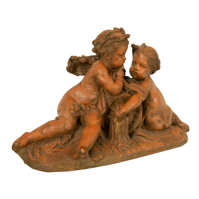 Antique 19thC French Naturalism Terracotta Sculpture "La Source" Putti Sculpture by Albert-Ernest Carrier-Belleuse,1864