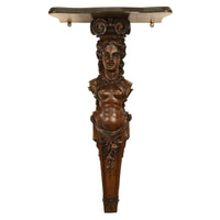Antique 19thC Italian Carved Walnut Renaissance Revival Pair Caryatid Brackets, Circa 1850