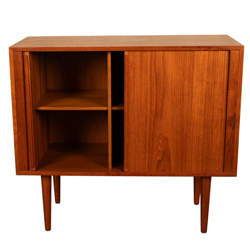 Danish Mid Century Modern Tambor Roll Front Teak Credenza Cabinet Kai Kristiansen Feldballes Møbelfabrik 1960