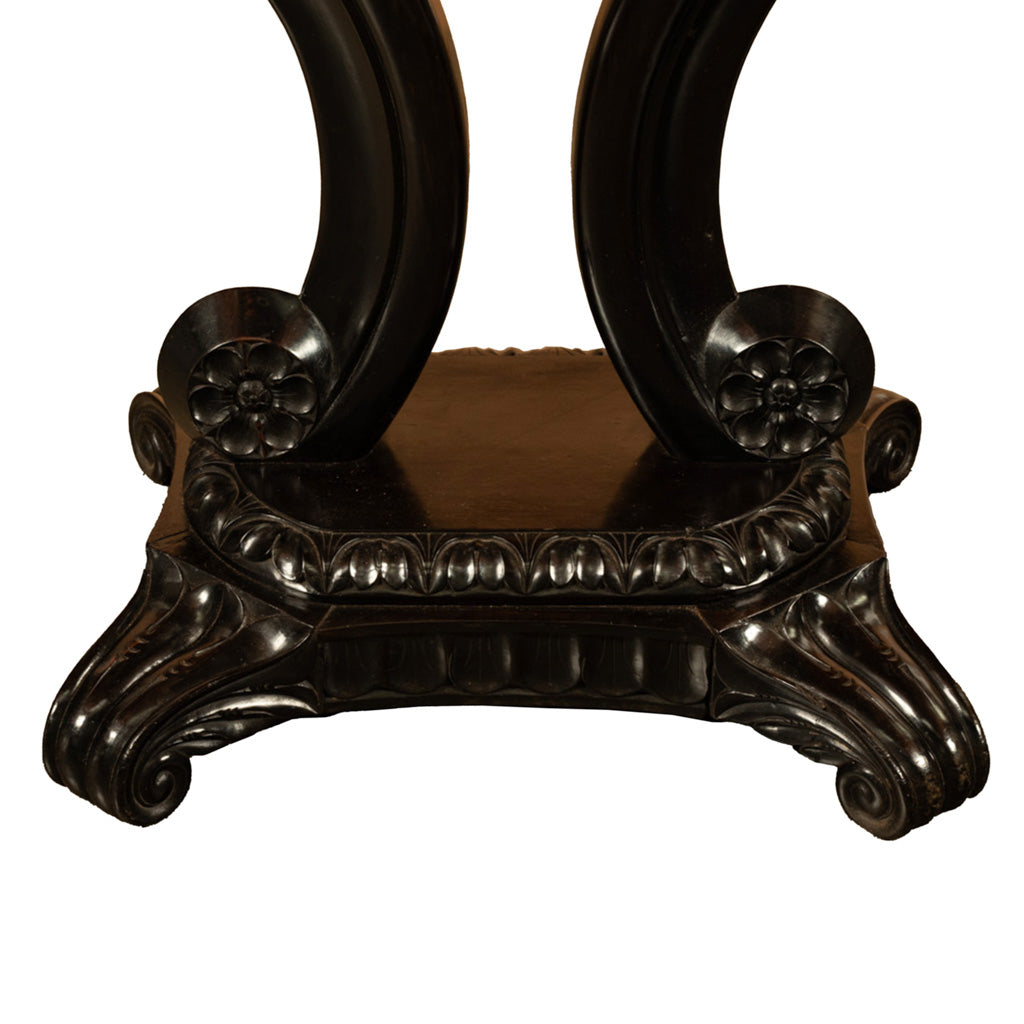 Antique Ceylonese Carved Rosewood Ebony Ivory Silver Specimen Inlaid Table 1850