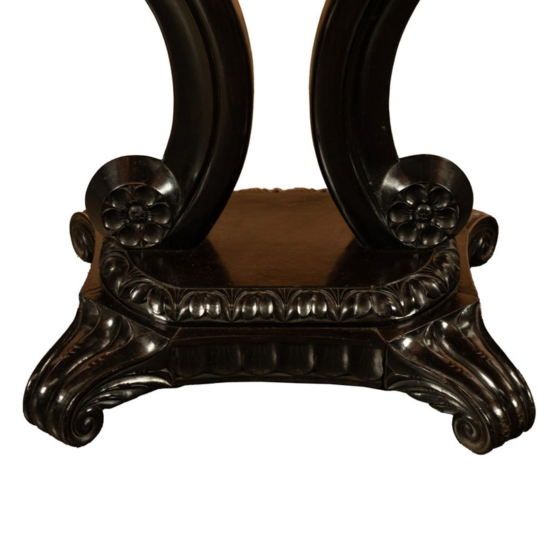 Antique Ceylonese Carved Rosewood Ebony Ivory Silver Specimen Inlaid Table 1850