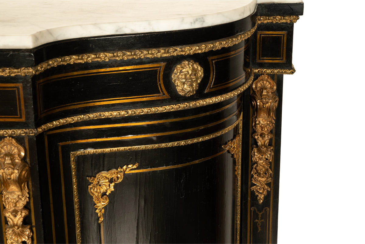 19th Century French Napoleon III Ormolu & Marble Ebonized Cabinet Sideboard 1860