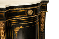 19th Century French Napoleon III Ormolu & Marble Ebonized Cabinet Sideboard 1860