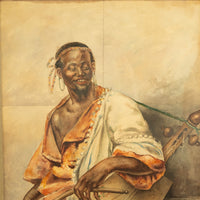 Antique 19thC Spanish Orientalist Painting North African Arab Berber Musician by Antonio Rivas, 1880