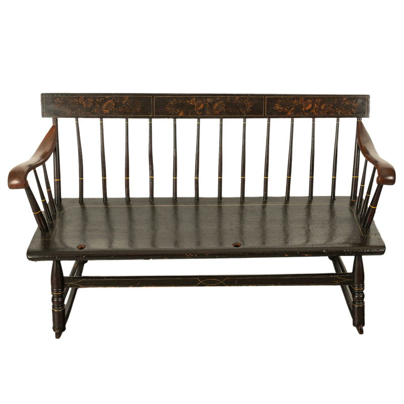 Antique American New England "Mammy" Rocking Windsor Rocking Bench Settee Original Paint 1835