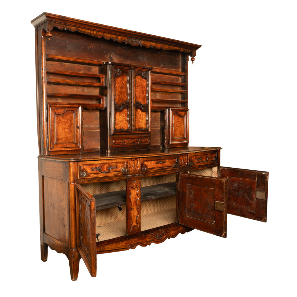 Antique French Provincial Normandy Carved Walnut Dresser Buffet Vaissilier 1790