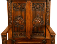 Antique 19thC French Carved Oak Gothic Revival Throne Storage Chair Seat 1880