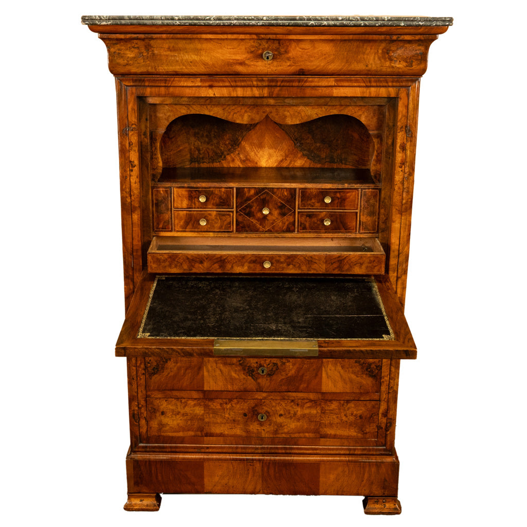 Antique French Louis Philippe Burr Walnut Secrétaire à Abattant Desk Chest 1840
