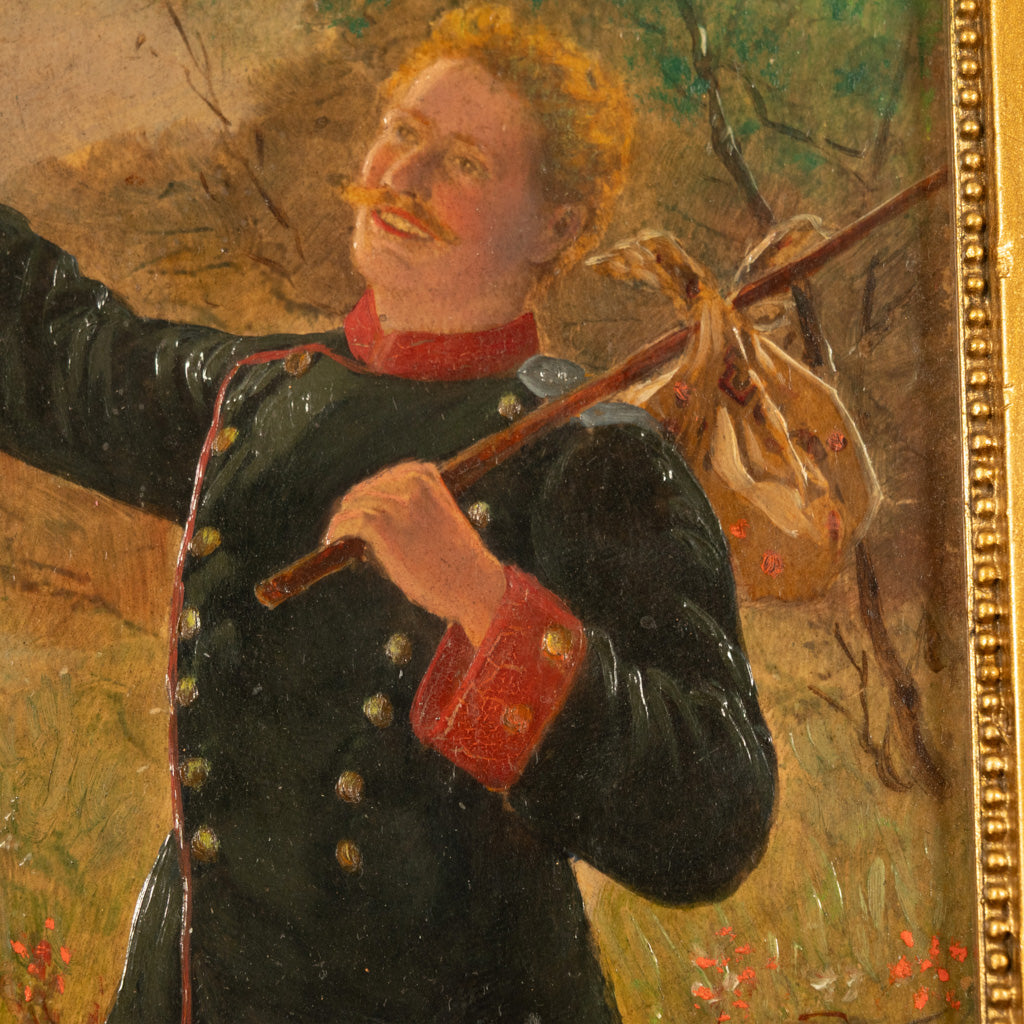 Antique German Miniature Oil Painting Alpine Bavarian Army Soldier Portrait by Emil Karl Rau, 1898