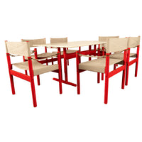Mid Century Modern Danish Six Safari Chairs Dining Table Set by Erik Wørts 1960s