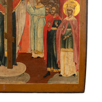 Antique Russian Orthodox Egg Tempera Icon St. Helena & St. Constantine St. Marcarius True Cross 1820