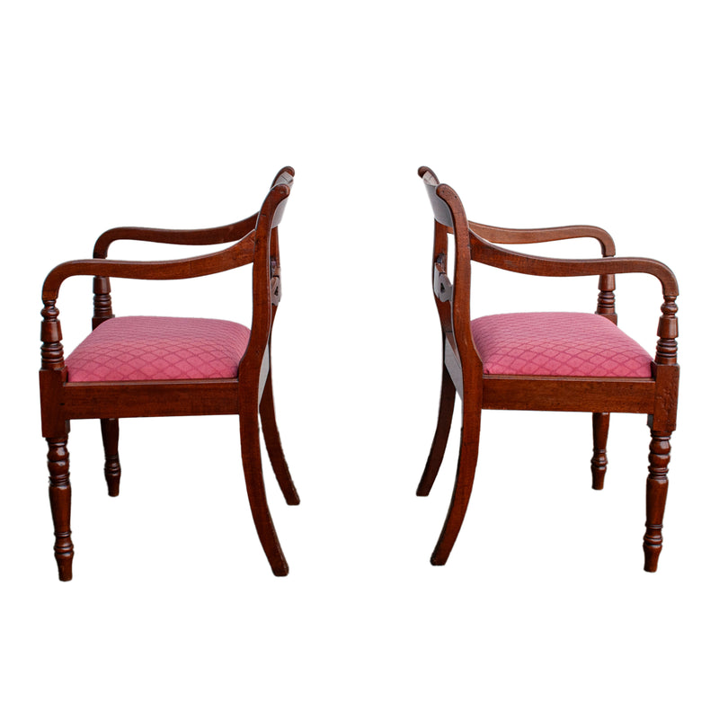 Antique Set Eight Georgian Regency Flame Mahogany Dining Chairs Armchairs 1820