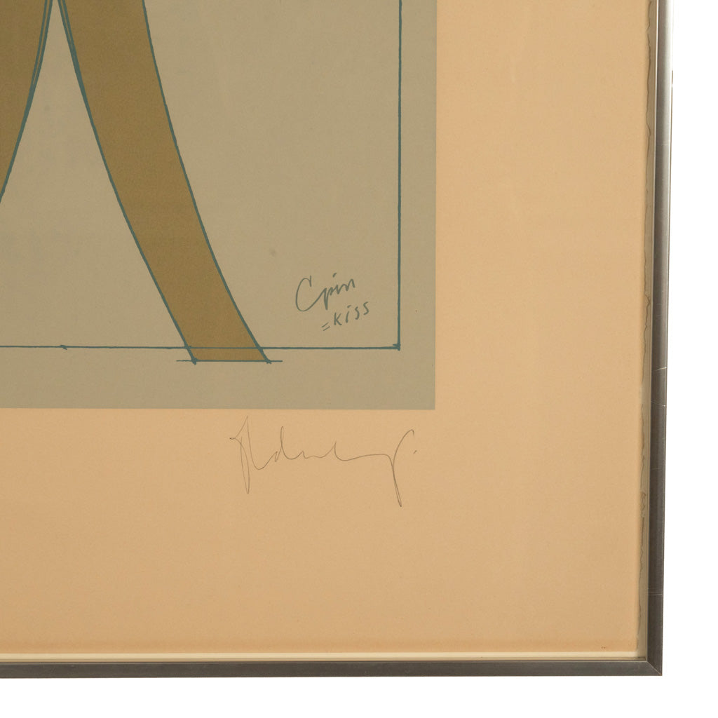 Pop Art Silk Screen Print and Collage "Clothespin Brancusi's Kiss" Philadelphia by Claes Oldenburg, 1972