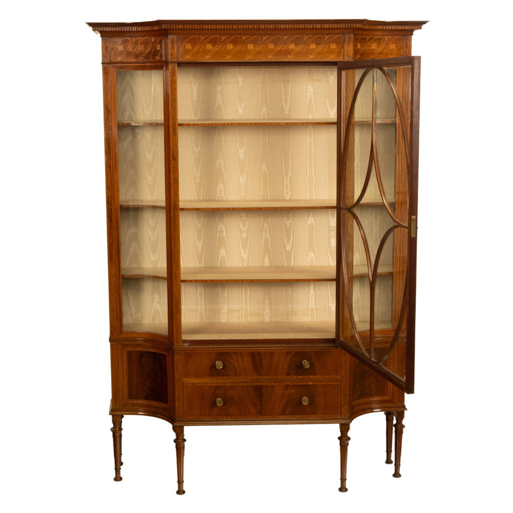 Antique Art Nouveau Inlaid Mahogany Display China Cabinet Vitrine Waring Gillow, 1905