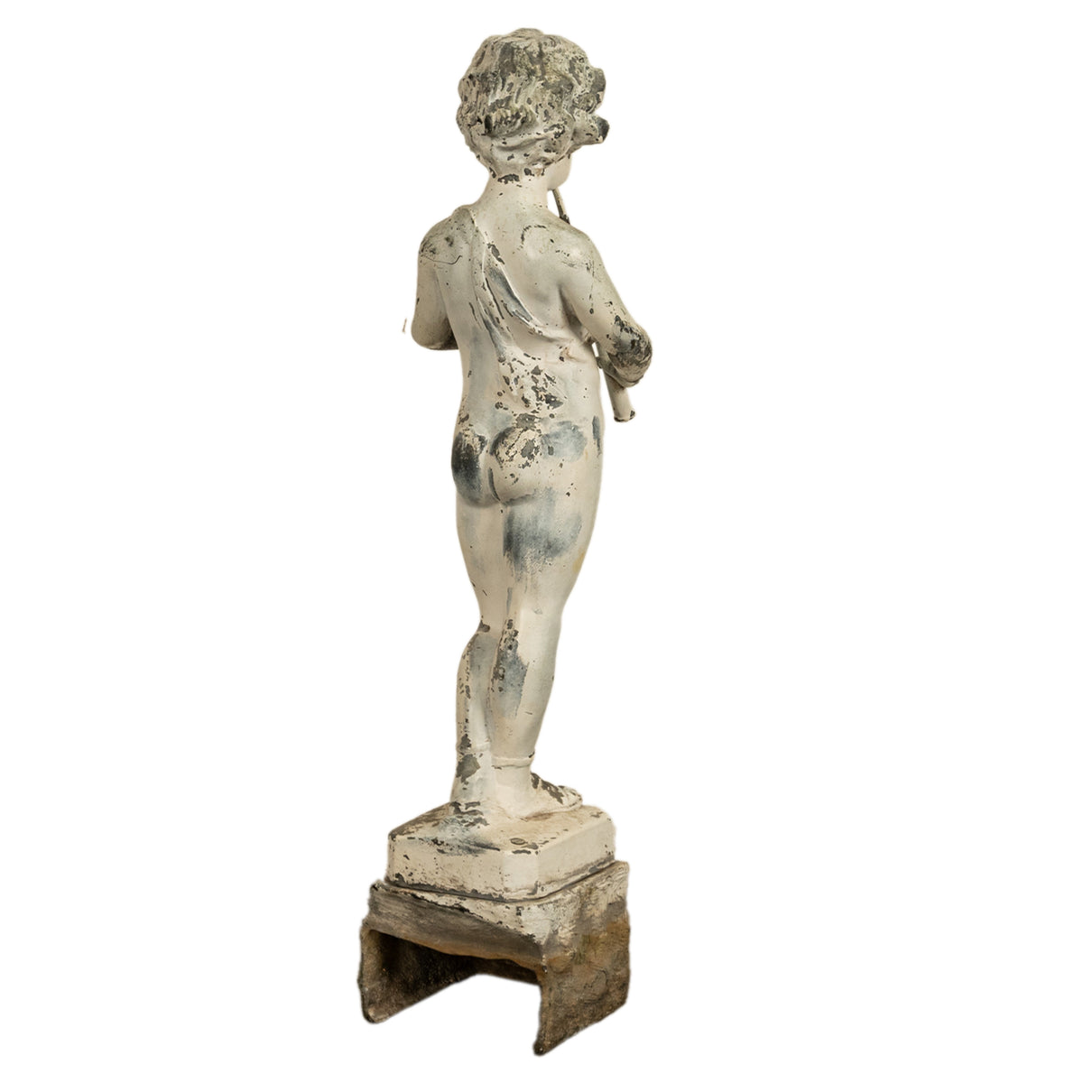 Antique French Lead Garden Statue Fountain Piping Boy Pan Putto Bacchante 1880