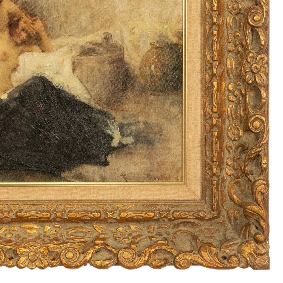 Antique Italian Realism Verismo Oil on Canvas Painting Female Nude Ex-Christie's by Antonio Mancini, 1890