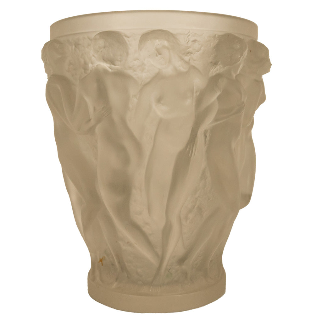 Rene Lalique Large Art Deco Opalescent Glass Crystal Vase Bacchantes Signed 1927
