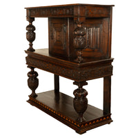 Antique 16th C Elizabethan Tudor Inlaid Oak Carved Court Cupboard Cabinet 1580