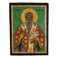 Antique 19th Century Egg Tempera Gilded Greek Orthodox Icon Saint Modestus 1800