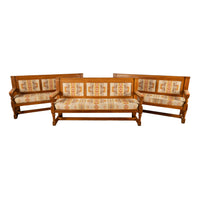 Antique 19th Century French Oak Bench Pew Pendleton Chief Joseph Fabric 1880
