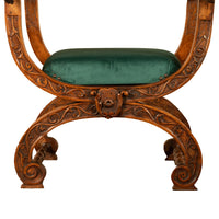 Antique Renaissance Revival Carved Walnut Green Man Savonarola Chair Circa 1890