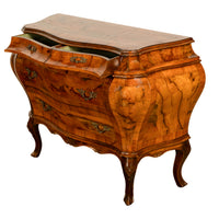 19th Century Italian Antique Inlaid Walnut Bombe Louis XV Venetian Commode 1880