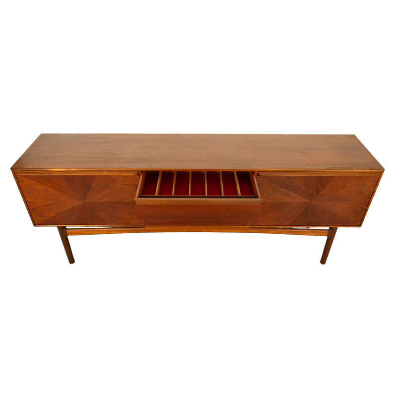 Mid Century Modern Danish Style Teak Long Credenza McIntosh Starburst Doors 1960