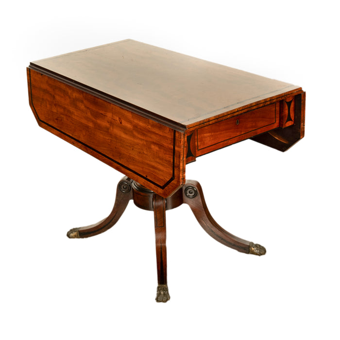 Antique Georgian Regency Inlaid Ebony Mahogany Pembroke Drop Leaf Pedestal Table 1810