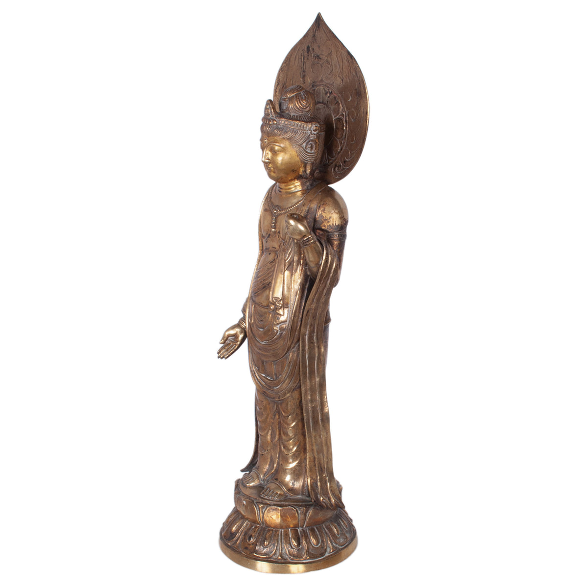 Antique 18th Century Japanese Edo Gilt Bronze Kannon Buddha Statue Figure 1750