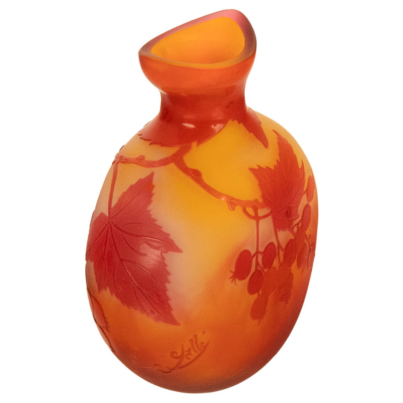 Antique French Art Nouveau Cameo Art Glass Emile Galle Vase Leaves Berries 1900