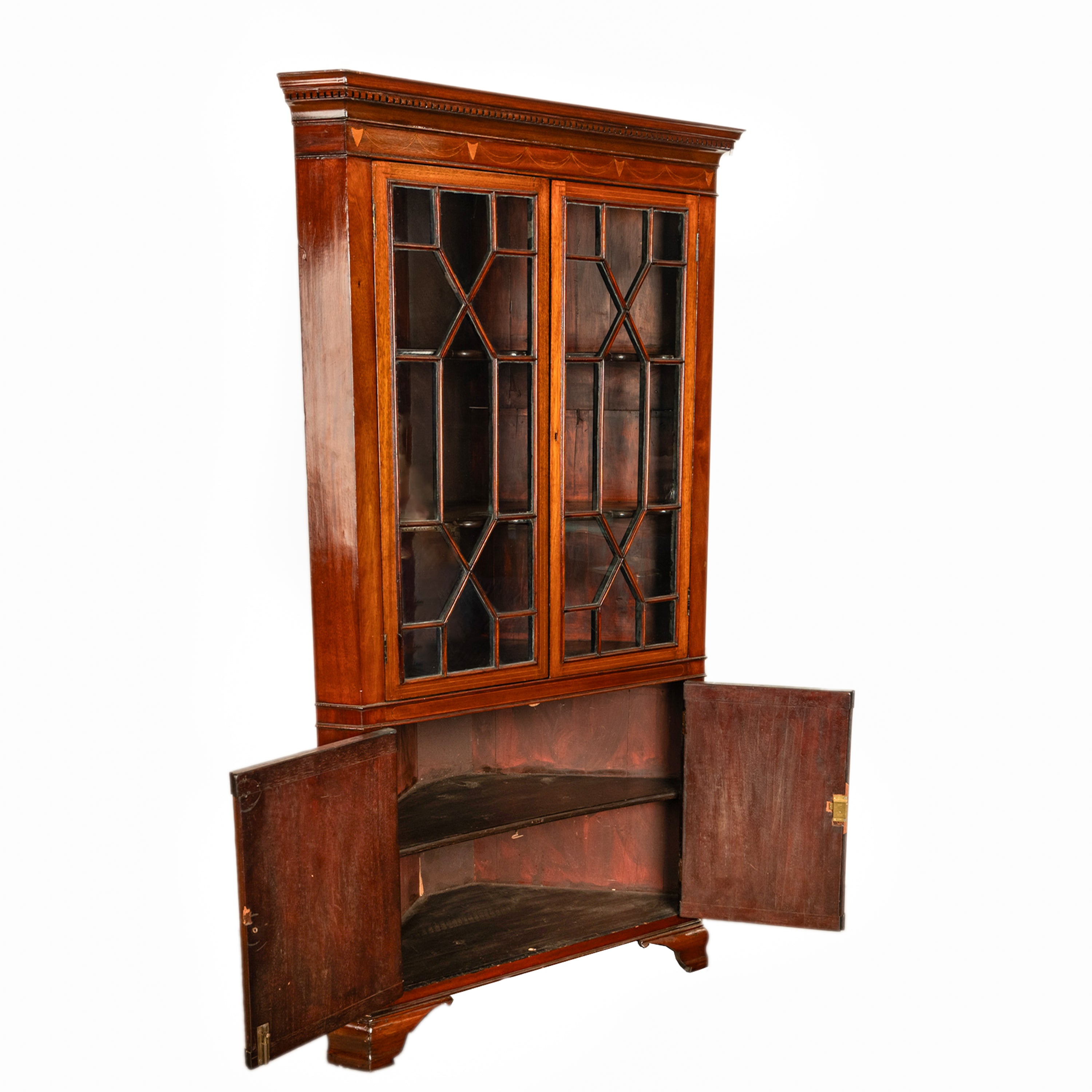 Antique 18th Century Georgian Inlaid Mahogany Freestanding Corner