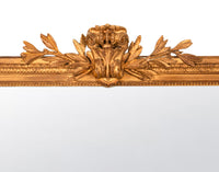 Large Antique 19th Century French Louis XVI Giltwood Crested Wall Mirror 1850
