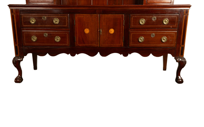 Antique Georgian Chippendale Carved Inlaid Mahogany Welsh Dresser & Plate Rack Circa 1790