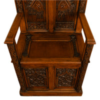 Antique 19thC French Carved Oak Gothic Revival Throne Storage Chair Seat 1880