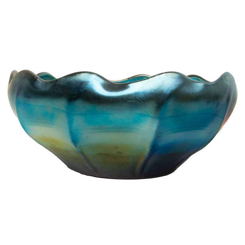 Antique Tiffany Studios Blue Iridescent Favrile Art Glass Bowl Signed "LCT" 1905