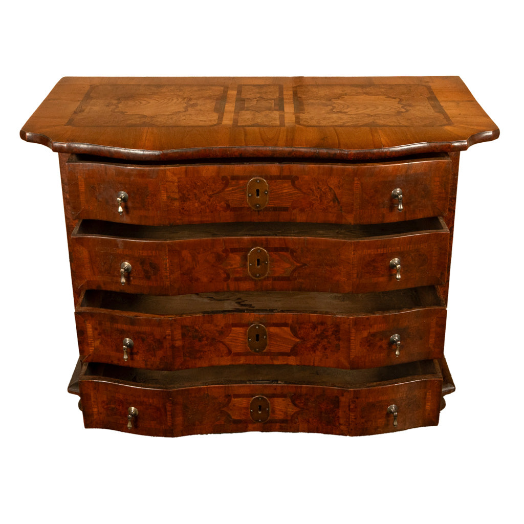 Antique Austrian Baroque Inlaid Walnut Burl Chest of Drawers Dresser Commode 1760